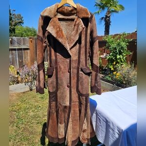 Stunning FUN Brown & Gold Long Shearling Coat Sz XS